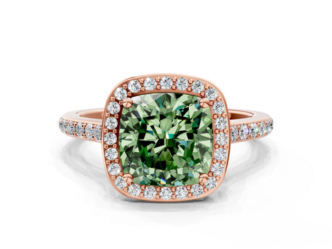 Rose gold Fancy Green Cushion Cut Halo Round Diamond Pavé Band with Four-Prong Setting_3