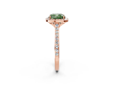 Rose gold Fancy Green Cushion Cut Halo Round Diamond Pavé Band with Four-Prong Setting_5