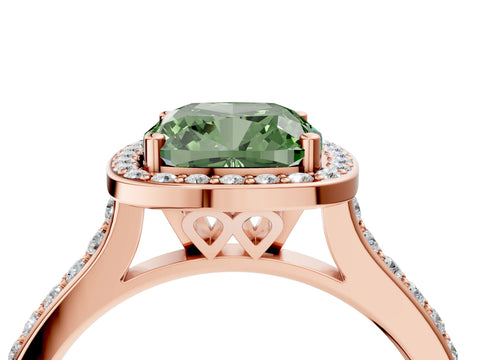 Rose gold Fancy Green Cushion Cut Halo Round Diamond Pavé Band with Four-Prong Setting_7