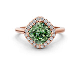 Rose gold Fancy Green Cushion Cut Halo Round Diamond Solitaire Engagement Ring with Pave Band and Four-Prong Setting_12
