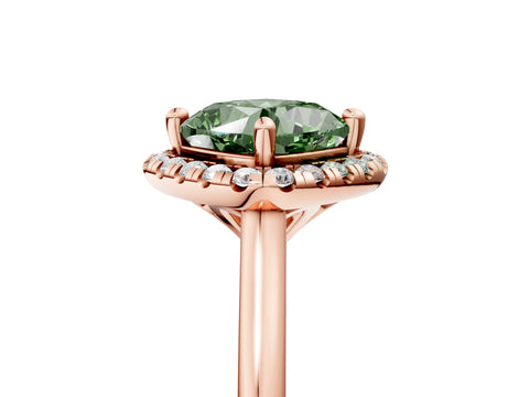 Rose gold Fancy Green Cushion Cut Halo Round Diamond Solitaire Engagement Ring with Pave Band and Four-Prong Setting_17