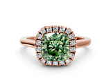 Rose gold Fancy Green Cushion Cut Halo Round Diamond Solitaire Ring with Pavé Band and Four-Prong Setting_12