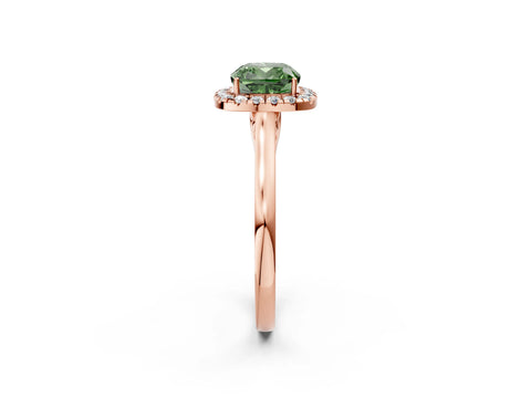 Rose gold Fancy Green Cushion Cut Halo Round Diamond Solitaire Ring with Pavé Band and Four-Prong Setting_14