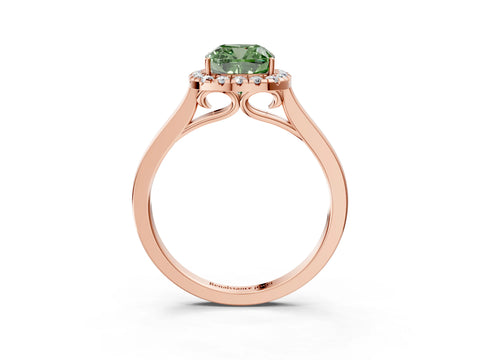 Rose gold Fancy Green Cushion Cut Halo Round Diamond Solitaire Ring with Pavé Band and Four-Prong Setting_15