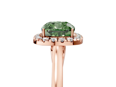 Rose gold Fancy Green Cushion Cut Halo Round Diamond Solitaire Ring with Pavé Band and Four-Prong Setting_17