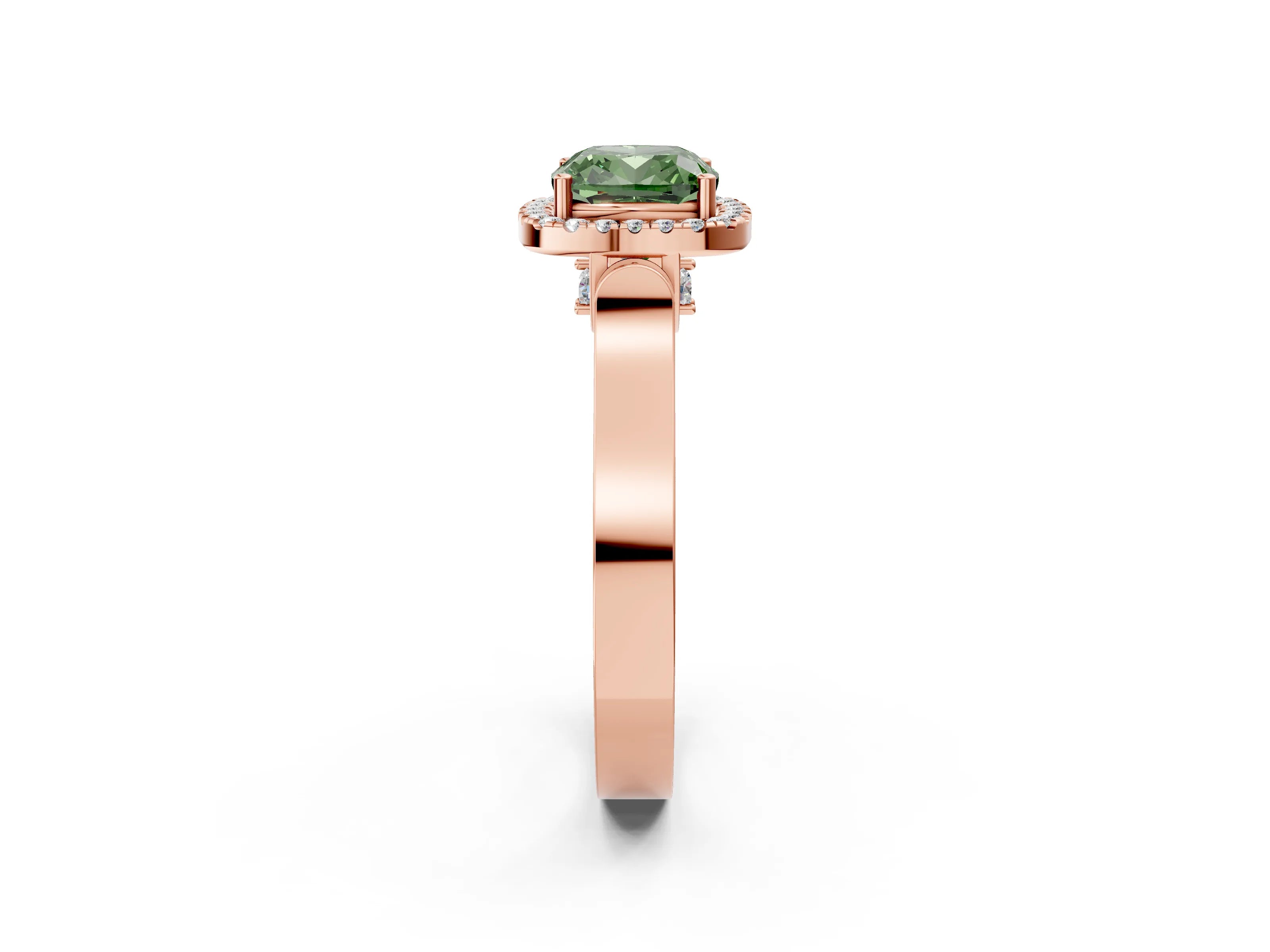 Rose gold Fancy Green Cushion Cut Halo Round Diamond Twist Band with Four-Prong Setting_2