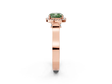 Rose gold Fancy Green Cushion Cut Halo Round Diamond Twist Band with Four-Prong Setting_2