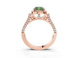 Rose gold Fancy Green Cushion Cut Halo Round Diamond Twist Band with Four-Prong Setting_3