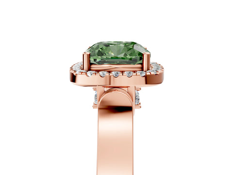 Rose gold Fancy Green Cushion Cut Halo Round Diamond Twist Band with Four-Prong Setting_5