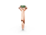 Rose gold Fancy Green Cushion  Cut Halo Solitaire Engagement Ring with Square Band and Four-Prong Setting_116