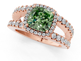 Rose gold Fancy Green Cushion  Cut Halo Split Shank Diamond Ring with Four-Prong Setting_46