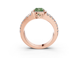 Rose gold Fancy Green Cushion  Cut Halo Split Shank Diamond Ring with Four-Prong Setting_48