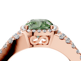 Rose gold Fancy Green Cushion  Cut Halo Split Shank Diamond Ring with Four-Prong Setting_49