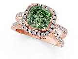 Rose gold Fancy Green Cushion  Cut Halo Split Shank Pave Set Ring_63