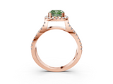Rose gold Fancy Green Cushion  Cut Halo Split Shank Pave Set Ring_65