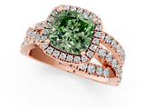 Rose gold Fancy Green Cushion  Cut Halo Split Shank Prong Setting Ring_62