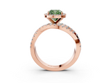 Rose gold Fancy Green Cushion  Cut Halo Split Shank Prong Setting Ring_64