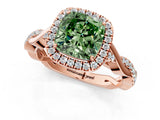 Rose gold Fancy Green Cushion Cut Halo Twist Band with Four-Prong Setting_1