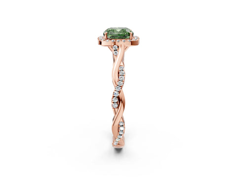 Rose gold Fancy Green Cushion Cut Halo Twist Band with Four-Prong Setting_2