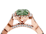 Rose gold Fancy Green Cushion Cut Halo Twist Band with Four-Prong Setting_4