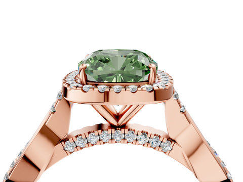 Rose gold Fancy Green Cushion Cut Halo Twist Band with Four-Prong Setting_4