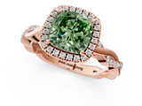 Rose gold Fancy Green Cushion  Cut Halo Twisted Band Four-Prong Ring_21