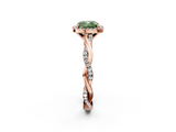 Rose gold Fancy Green Cushion  Cut Halo Twisted Band Four-Prong Ring_22