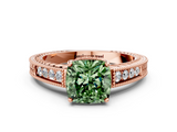 Rose gold Fancy Green Cushion  Cut Milgrain Channel Set Engagement Ring with Solitaire Prong Setting_76