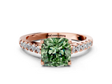 Rose gold Fancy Green Cushion  Cut Pavé Band Solitaire Ring with Four-Prong Setting_40