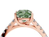 Rose gold Fancy Green Cushion  Cut Pavé Band Solitaire Ring with Four-Prong Setting_44
