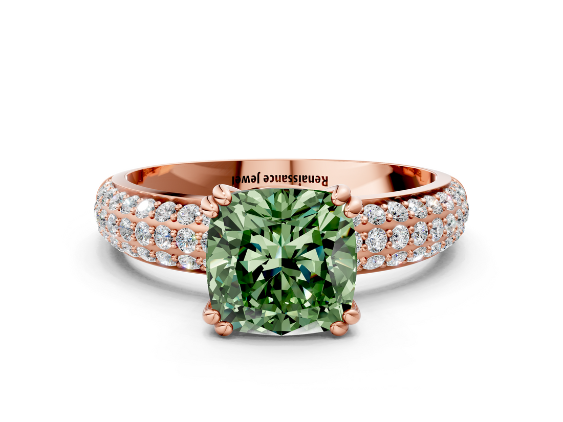 Rose gold Fancy Green Cushion  Cut Pave Diamond Engagement Ring with Channel Set Band and Four-Prong Setting_20