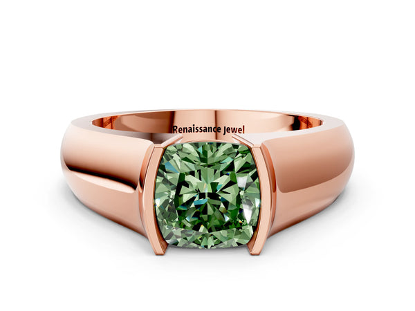 Rose Gold Cushion Cut Half Bezel Engagement Ring Setting for Fancy Green Center - Design RJ-777