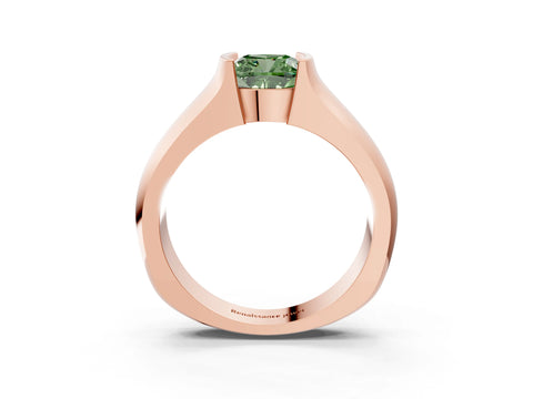 Rose gold Fancy Green Cushion Cut Solitaire Bezel Set Diamond Ring with Wide Band_3