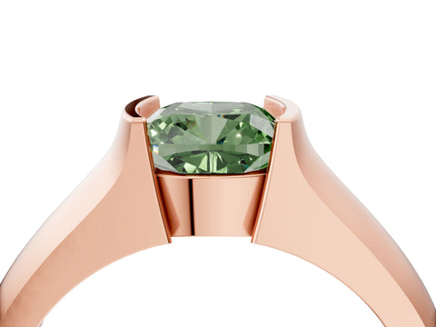 Rose gold Fancy Green Cushion Cut Solitaire Bezel Set Diamond Ring with Wide Band_4
