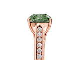 Rose gold Fancy Green Cushion Cut Solitaire Cathedral Diamond Engagement Ring with Channel-Set Band and Four-Prong Setting_8