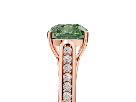 Rose gold Fancy Green Cushion Cut Solitaire Cathedral Diamond Engagement Ring with Channel-Set Band and Four-Prong Setting_8