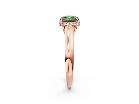 Rose gold Fancy Green Cushion Cut Solitaire Diamond Engagement Ring with Four-Prong Setting and Tapered Band_2