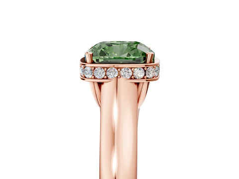 Rose gold Fancy Green Cushion Cut Solitaire Diamond Engagement Ring with Four-Prong Setting and Tapered Band_5