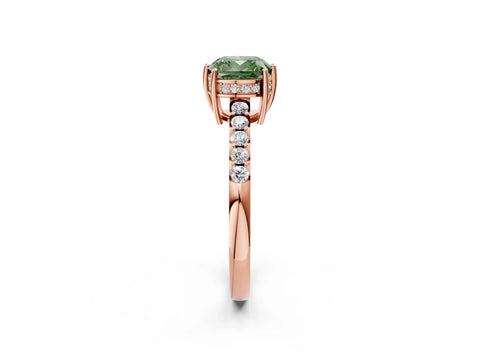Rose gold Fancy Green Cushion Cut Solitaire Diamond Engagement Ring with Pavé Band and Six-Prong Setting_14