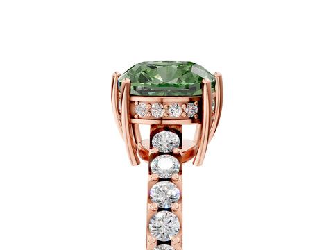 Rose gold Fancy Green Cushion Cut Solitaire Diamond Engagement Ring with Pavé Band and Six-Prong Setting_17