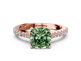 Rose gold Fancy Green Cushion  Cut Solitaire Diamond Engagement Ring with Pave Band and Four-Prong Setting_128