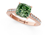 Rose gold Fancy Green Cushion  Cut Solitaire Diamond Engagement Ring with Pave Band and Four-Prong Setting_129