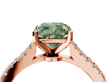 Rose gold Fancy Green Cushion  Cut Solitaire Diamond Engagement Ring with Pave Band and Four-Prong Setting_132