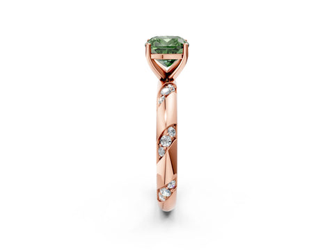 Rose gold Fancy Green Cushion Cut Solitaire Diamond Engagement Ring with Twisted Pave Band and Four-Prong Setting_5