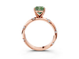Rose gold Fancy Green Cushion Cut Solitaire Diamond Engagement Ring with Twisted Pave Band and Four-Prong Setting_6