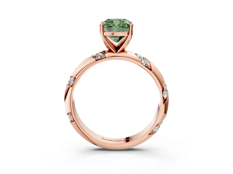Rose gold Fancy Green Cushion Cut Solitaire Diamond Engagement Ring with Twisted Pave Band and Four-Prong Setting_6