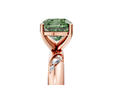 Rose gold Fancy Green Cushion Cut Solitaire Diamond Engagement Ring with Twisted Pave Band and Four-Prong Setting_8