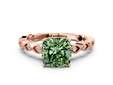 Rose gold Fancy Green Cushion Cut Solitaire Diamond Ring with Infinity Twist Band and Four-Prong Setting_12