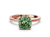 Rose gold Fancy Green Cushion Cut Solitaire Diamond Ring with Prong Setting and Plain Band