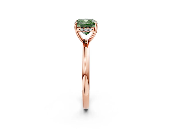 Rose gold Fancy Green Cushion Cut Solitaire Diamond Ring with Prong Setting and Plain Band